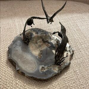Elegant Silver Bird Sculpture on Agate Base